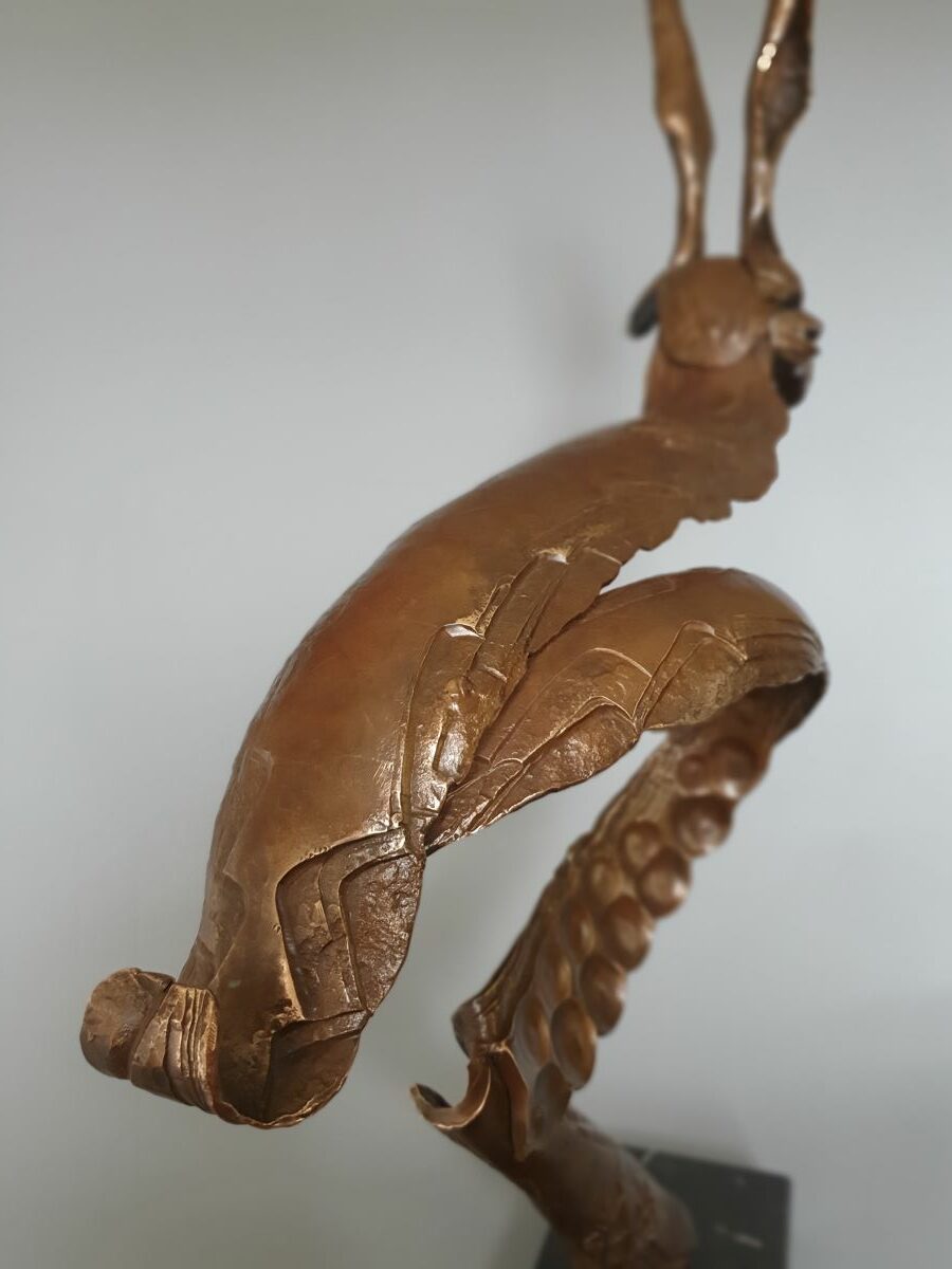 3 bronze hare transparent antique gold patina