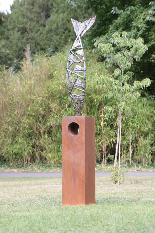 I built this fish from bark and sticks, corten and bronze sculpture by Gunvor Anhoj 6