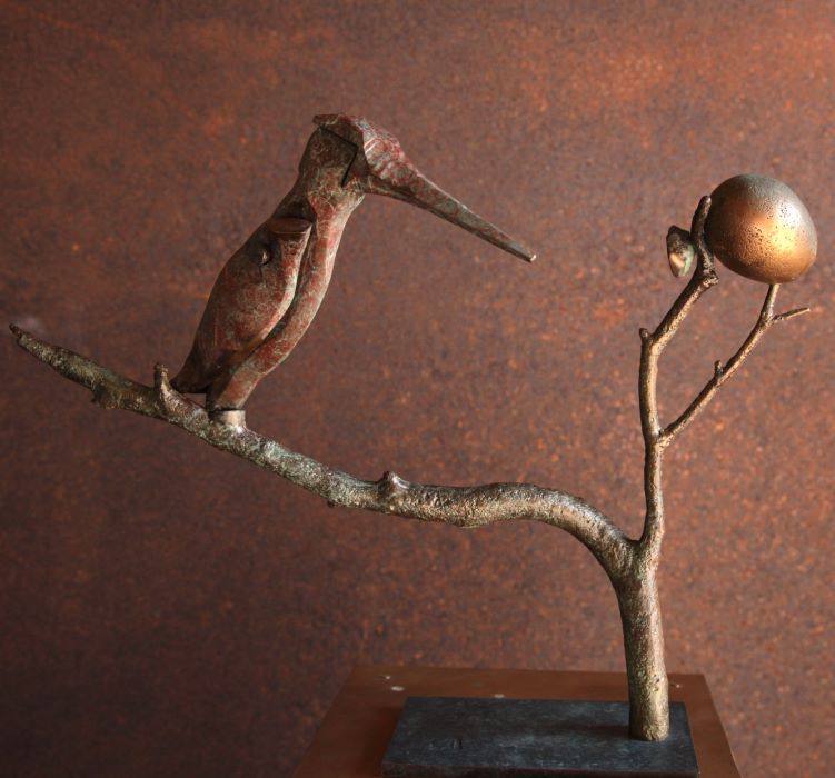 Bird in Tree bronze sculpture by Michael Calnan 2